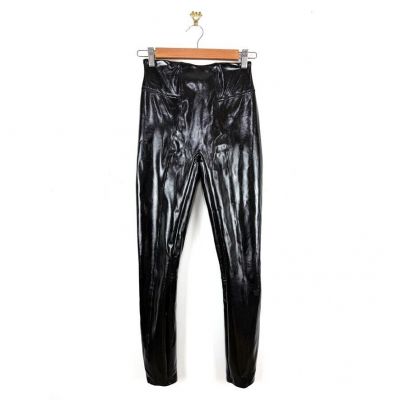SPANX Shape Faux Leather Patent High Rise Leggings Black Sz XS